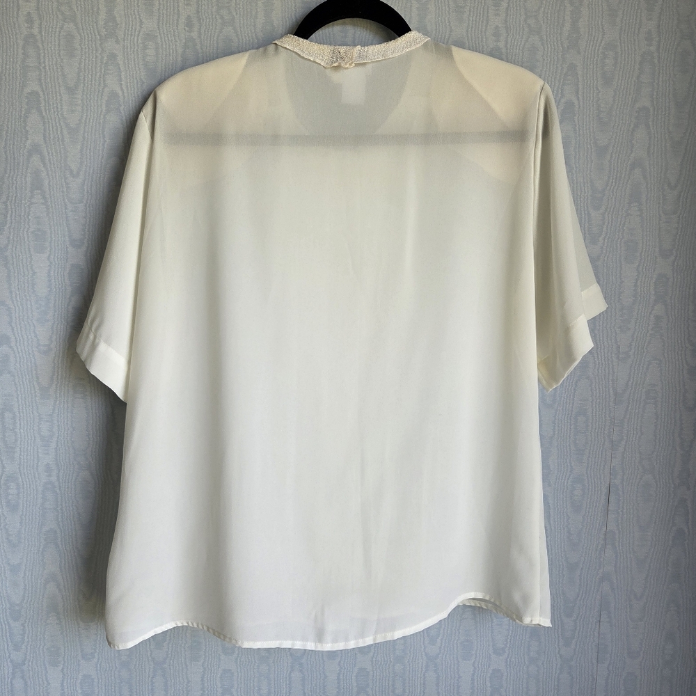 Vintage Notations Blouse 14 Ivory Sheer Lace Collar‎ Twee Victorian Goth Vamp - Picture 6 of 9